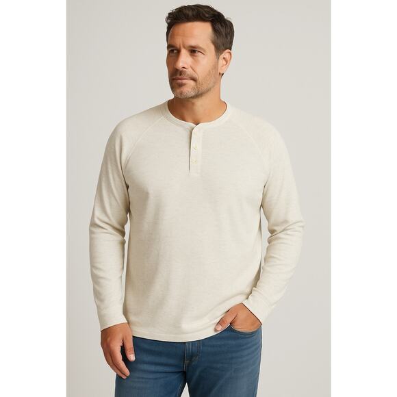 Faherty Mens Cloud Cotton Henley Shirt XXL Ivory Heather Long Sleeve Tee NWT - Picture 1 of 9